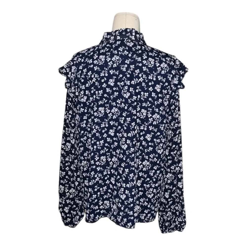 J. Crew Navy Blue Floral V-neck Soft Gauze Blouse Top